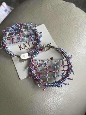 KAY Lee NY  Beaded Hoop Earrings - Multicolor. Cute. Light weight.